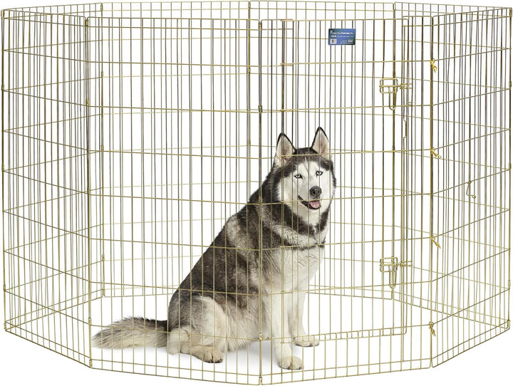 Folding Metal Puppy/Dog Exercise Pen, Indoor/Outdoor Playpen with Secure Door, Provides 16 Sq Feet of Play Space, 24-Inches Tall, Black E-Coated