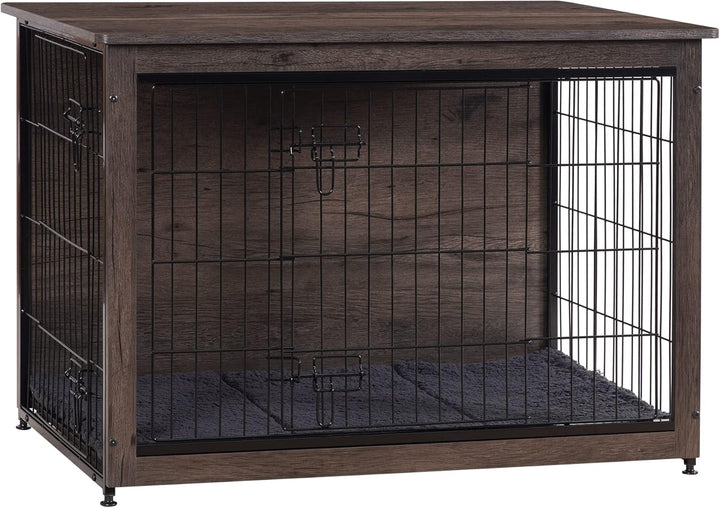 Dog Crate Furniture with Cushion, Wooden Kennel Table with Double Doors, Indoor Dog House, Small/Medium/Large/Extra Large Size, 27.2" L, Rustic Brown