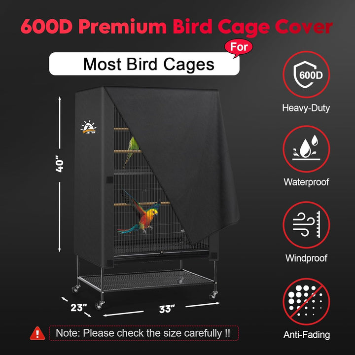 Bird Cage Cover - 600D Bird Cage Covers for Night Heavy Duty & Waterproof, Fade-Resistant Pet Bird Cage Cover Accessory for Parakeet, Parrot, Cockatiel and More Finches - 33 X 23 X 40 Inch