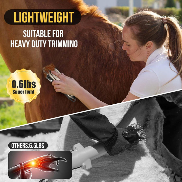 Horse Clippers Cordless Quiet, Professional Livestock Clippers with 4 Guide Guards, Electric Rechargeable Cordless Grooming Clippers for Horse, Cats and Dogs