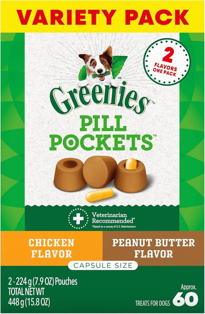 Pill Pockets for Dogs Large Size, Soft Dog Treats, with Real Peanut Butter, 15.8 Oz. Pouch (60 Treats)