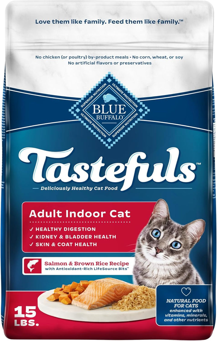 Tastefuls Adult Dry Cat Food Indoor Cat Formula, Made in the USA with Natural Ingredients, Chicken & Brown Rice Recipe, 3-Lb. Bag