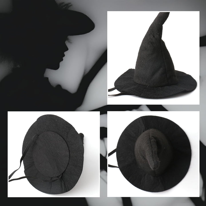 Witch Hat for Cats, Dog Halloween Witch Costume, Black Felt Adjustable Wizard Hat, Pet Costumes Halloween Accessories for Small Medium Pets