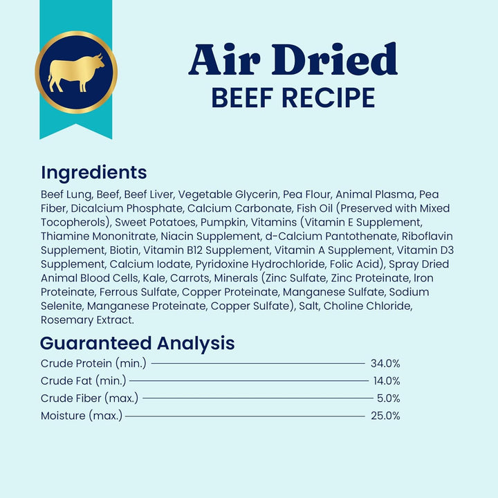 Air Dried Dog Food Toppers for Dry Food - Healthy Dog Treats W/Real Beef & Superfoods - Serve as a Complete Meal, Topper or Treats - Supports Muscle Growth, Immunity & Digestion - 4Oz