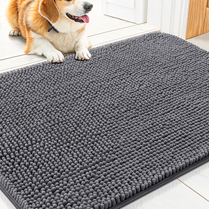 Dog Door Mat for Muddy Paws 30X20, Absorbs Moisture and Dirt Doormat, Non-Slip Washable Quick Dry Chenille Front Door Mat Indoor Entrance, Entryway Carpet for inside Floor, Grey