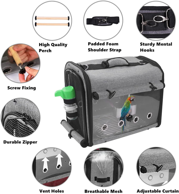 Bird Carrier Bag with Stand, Lightweight Backpack for Parrot, Portable Travel Cage, Pet Transparent Breathable Carrier