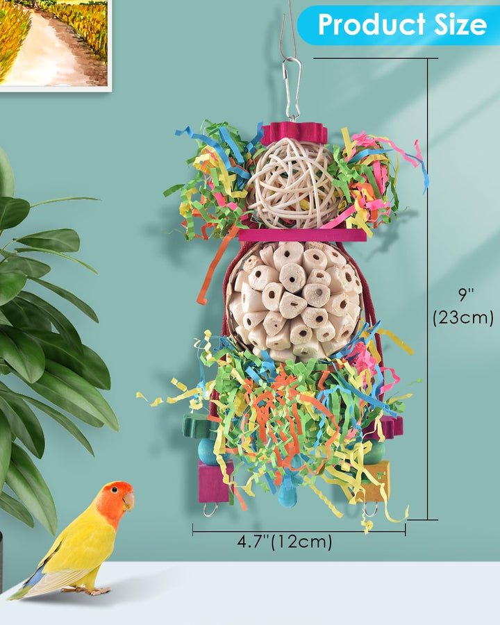 2PCS Bird Parrot Foraging Shredder Hanging Toys Sola Balls Sepak Takraw with Pacifier for Small Parrots Parakeets Conures Cockatiels Love Birds Cage Toy