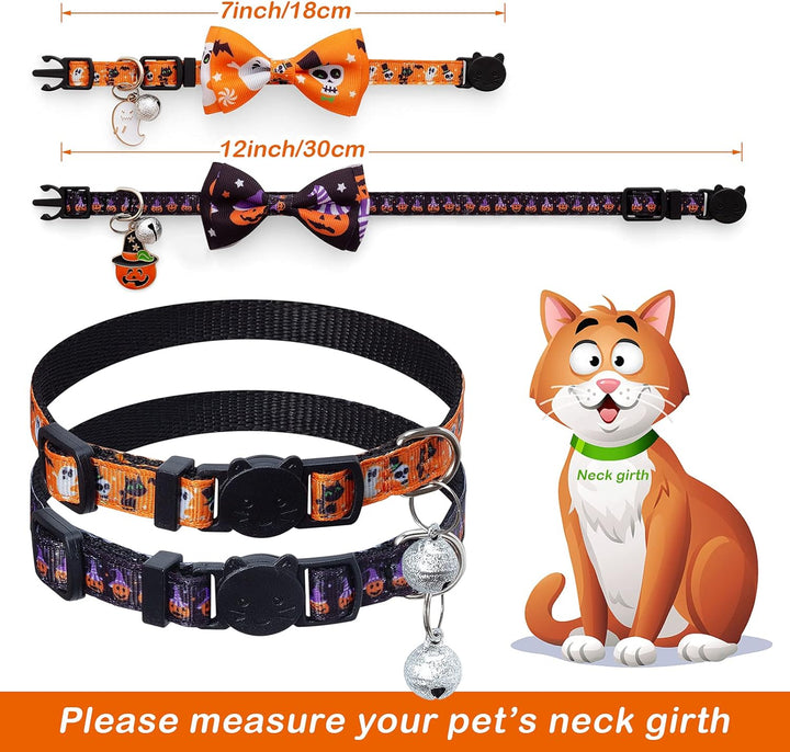 4 Pack Halloween Cat Collar with Bow Tie and Bell,Breakaway Kitten Collar for Girl Boy Cats,Adjustable 7-12Inch,For Kitty Kitten Adult Cats,Pet Supplies…