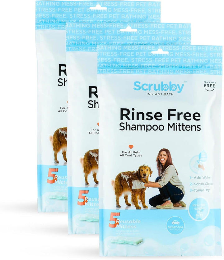 Wipes | Rinse Free Shampoo Mittens | Dogs & Cats | Bath Wipes | Bathing & Washing Pets, Hypoallergenic | No Rinse Wash Mitt | Grooming | Lather Wipe Dry