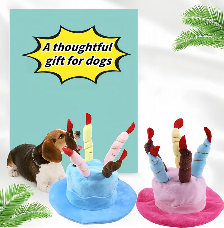 Cute Pet Party Hat for Dogs&Cats - Soft Fluffy Birthday Cap with 5 Color Candles (Blue), Adjustable Strap for Halloween,Costume&Photo Shoots,Fits Small to Large Pets,Washable&Comfortable ﻿ (Blue)