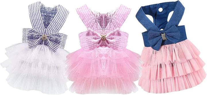 Dog Dresses, Fashion Pet Dog Clothes, Striped Mesh Puppy Dogs Princess Dresses (Pink, Small)
