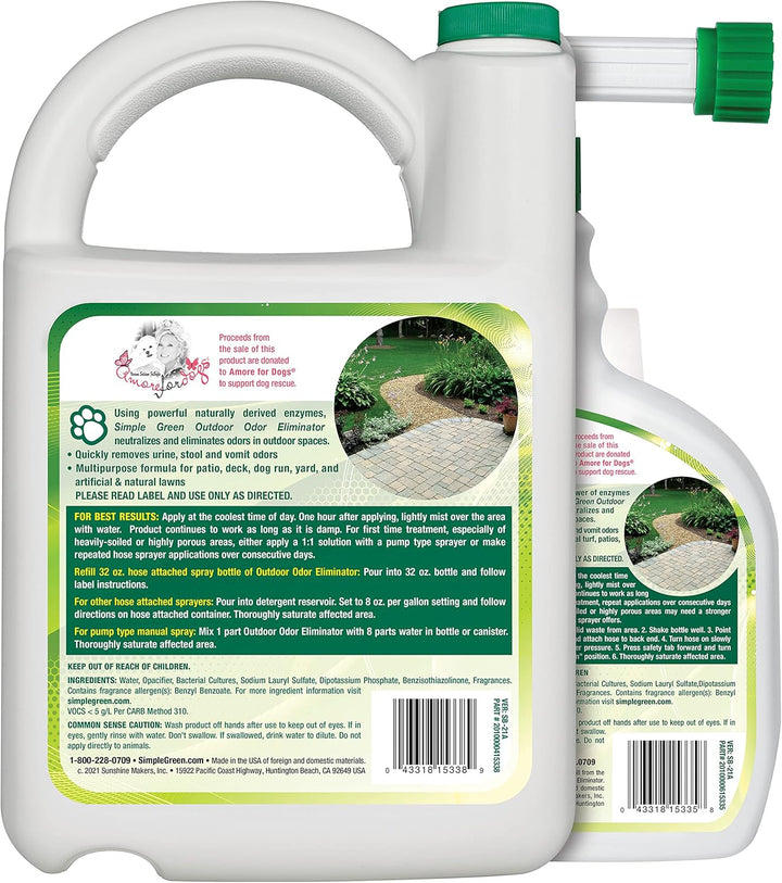 Outdoor Odor Eliminator for Pets, Dogs, Ideal for Artificial Grass & Patio (32 Oz Hose End Sprayer & 1 Gallon Refill)