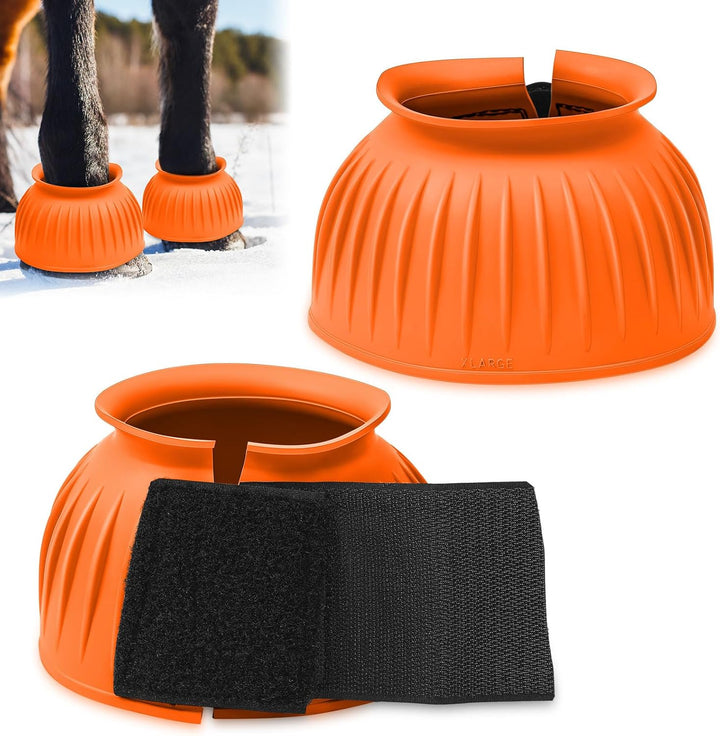 Horse Bell Boots Protect against Hoof Impact Trauma Rubber Bell Boots Horse Care for Turnout No Rub Design Comfort Quick Wrap Hook and Loop