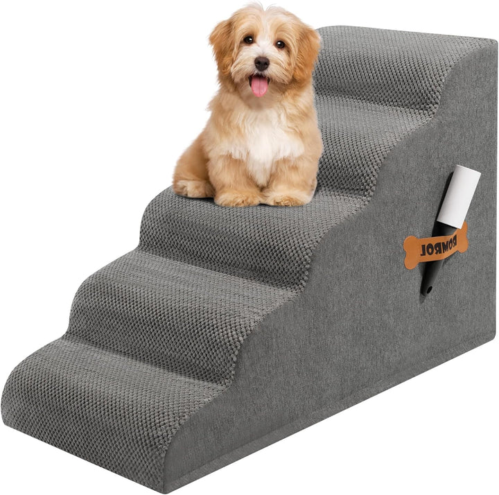 Dog Stairs Ramp for Beds Couches, 15.7” H 33D Extra Wide Pet Steps with Durable Non-Slip Waterproof Fabric Cover, Dog Slope Stairs for Small Dogs and Cats or Pets Friendly, 3-Tiers, Grey