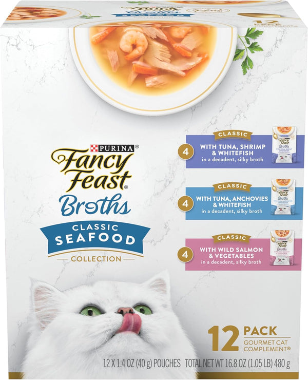 Purina  Lickable Wet Cat Food Broth Complement Classics Collection Variety Pack - (Pack of 12) 1.4 Oz. Pouches