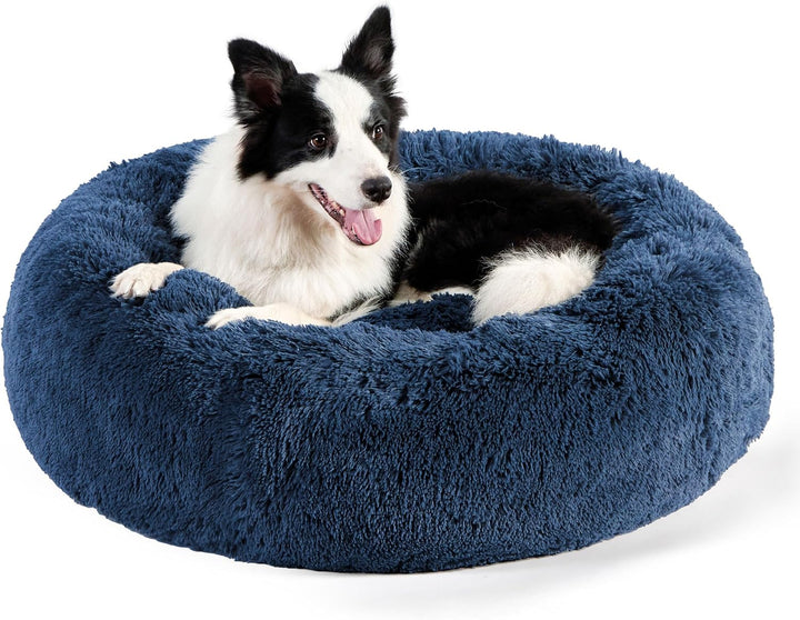 Calming Dog Bed Medium Size Dog - Donut Washable Medium Pet Bed, 30 Inches Anti-Slip round Fluffy Plush Faux Fur Cat Bed, Fits up to 45 Lbs Pets, Camel