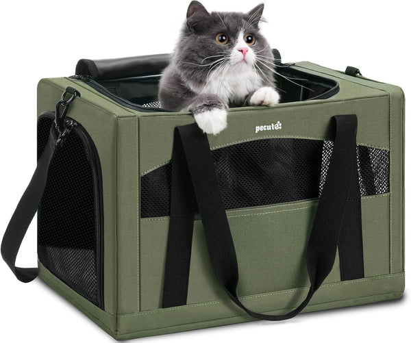 Cat Carrier Stable, Pet Carrier Breathable and Portable, Cat Carriers Bag with Scientific Hidden Partition, Carriers for Cat under 5Kg, Dog Carrier Suitable for Travel and Outing, Green