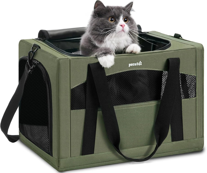 Cat Carrier Stable, Pet Carrier Breathable and Portable, Cat Carriers Bag with Scientific Hidden Partition, Carriers for Cat under 5Kg, Dog Carrier Suitable for Travel and Outing, Green