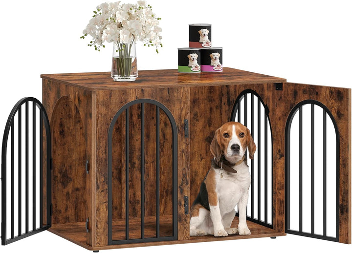 31.5'' Wooden Dog Crate Furniture, Indoor Dog Kennel Dogs Cage for Small/Medium Dogs, Heavy Duty Dog Crates Decorative Pet House End Side Table TV Stand, White Brown DFC85114B