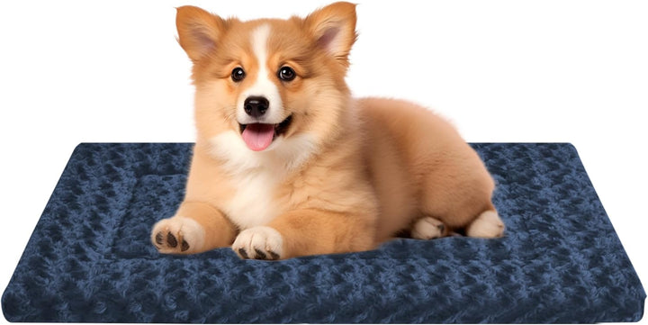 Washable Dog Bed Plush Orthopedic Outdoor Crate Mat with Non-Slip Bottom,Luxe Soft Kennel Pad for Pets, Cozy Cage Cushion & Pet Sleeping Mattress Large Sized,Medium,Small Dogs,24 X 18 Inch,Gray