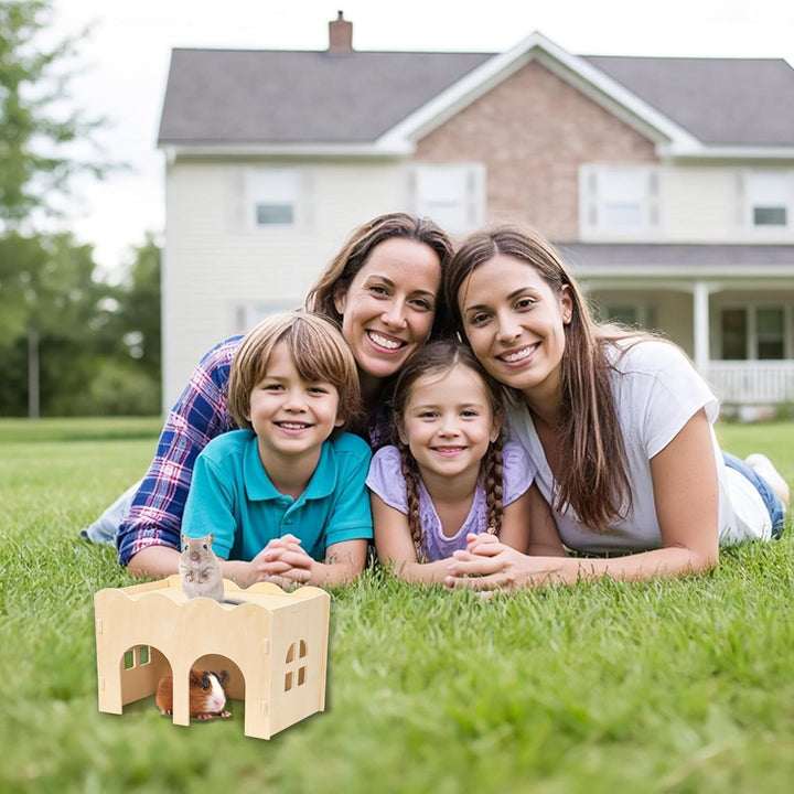 Guinea Pig House Natural Wooden Chew Proof Hideaway Hut for Guinea Pig and Other Small Pets