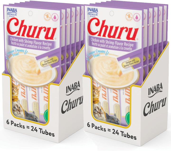 Churu Cat Treats, Grain-Free, Lickable, Squeezable Creamy Purée Cat Treat/Topper with Vitamin E & Taurine, 0.5 Ounces Each Tube, 4 Tubes, Tuna with Salmon Recipe