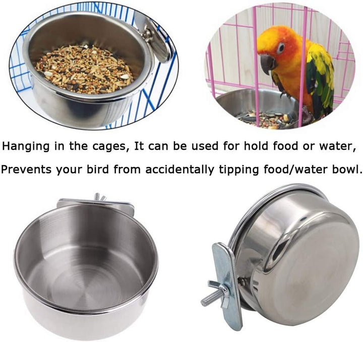 Bird Feeding Dish Cups Parrot Food Bowl Clamp Holder Coop Cup, 2PCS Bird Cage Water Bowl for Parakeet African Greys Conure Cockatiels Lovebird Budgie Chinchilla