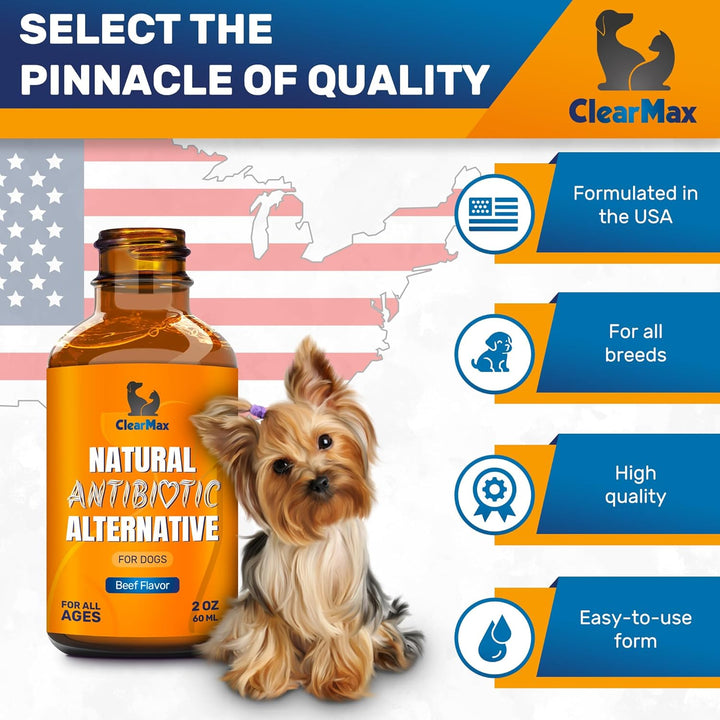 Natural Antibiotics for Dogs for Allergies, Infections, Coughs, Digestive Moments – Dog Antibiotics with Beef Flavor May Support Urination and Breathing – Organic Composition with Cranberry – 2 Oz