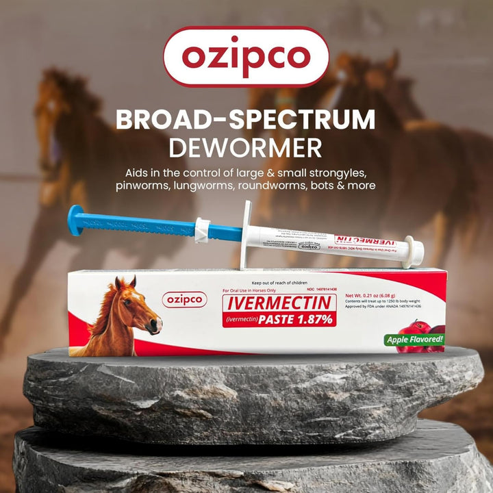 Ivermectin Horse Paste 1.87% | Apple Flavor – 6.08G Syringe for Equine Use Only up to 1250 LB