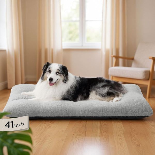 Washable XL Dog Bed for Crate for Extra Large Dogs, Comfort Fluffy Plush Pet Pillow Bed Kennel Pad with Non-Slip Bottom, Machine Washable Pet Sleeping Mat, 41"X27", Gray