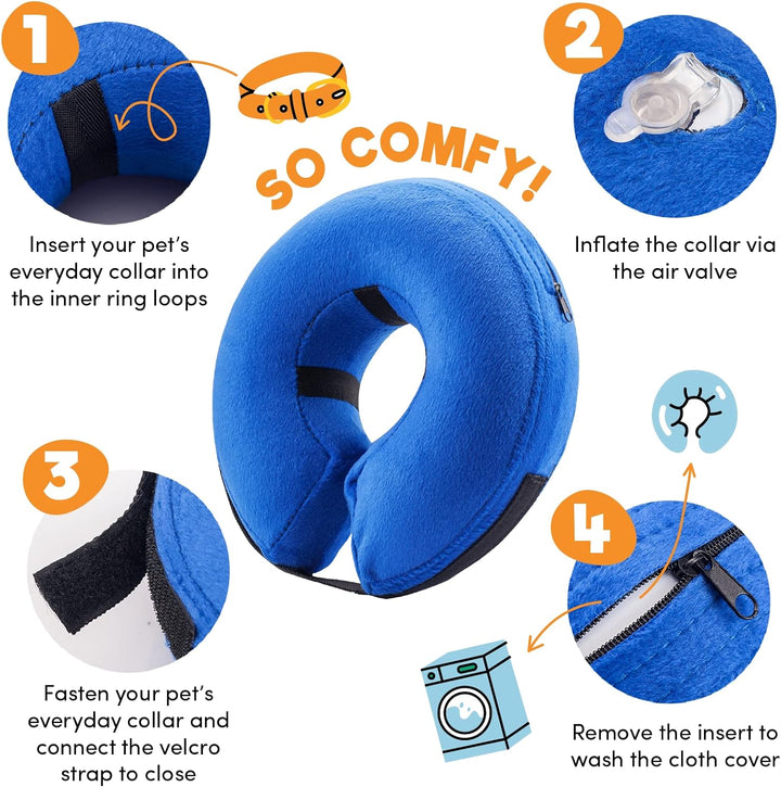 Inflatable Dog Cone Collar Alternative, Soft Dog Cone for Small Medium Large Dogs and Cats, Neck Recovery Ecollar Donut Collar after Surgery (Large, Blue)