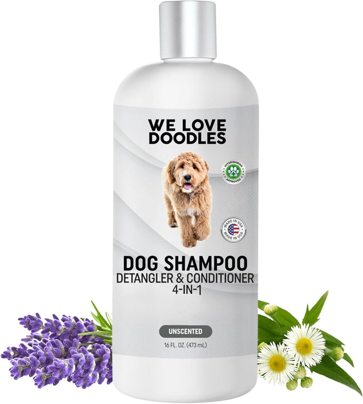 Dog Shampoo, Conditioner & Detangler - Best Shampoo for Goldendoodles, Poodles & Doodles - for Matted Pet Hair - Sensitive Skin Shampoo for Puppies - Made in the USA, 16OZ (Lavender)