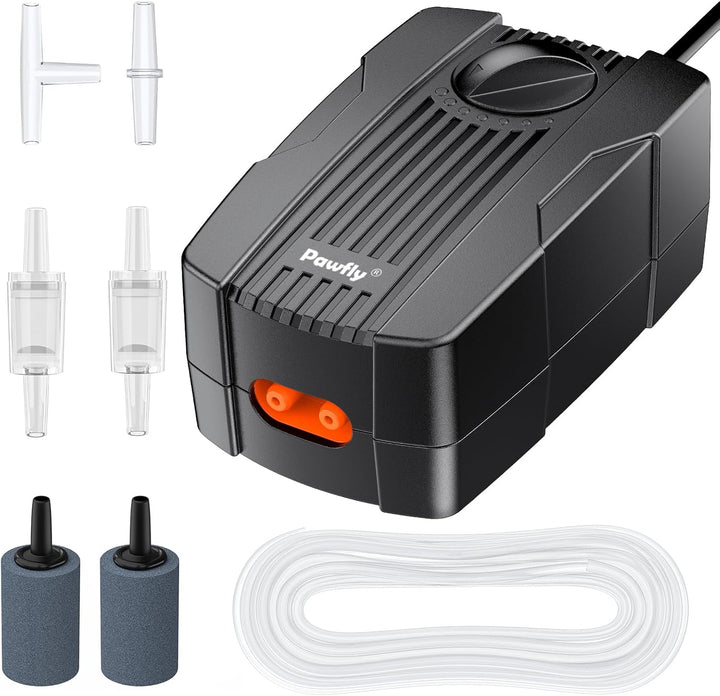 Aquarium Air Pump Oxygen Pump for 10-200 Gallon Fish Tanks Buckets Dual Outlet Adjustable Ultra Quiet Aerator Pump with Accessories