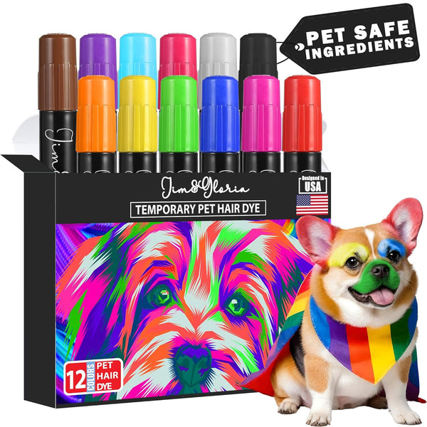 Washable Dog Hair Dye Markers, Pet Safe Grooming Kit, Temporary Fur Paint Animal Pens for Small to Large Boy and Girl Puppy Stuff Accessories, Birthday Gifts to Cat Lovers Set of 12 Color