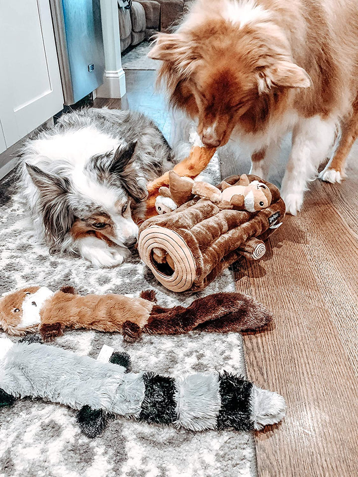 Burrow- Interactive Dog & Puppy Toys for Boredom, Stimulating Pet Products to Keep Them Busy, Hide & Seek Plush Dog Puzzles, Squeaky Toy for Enrichment, for Small & Medium Dogs- Chipmunk Log
