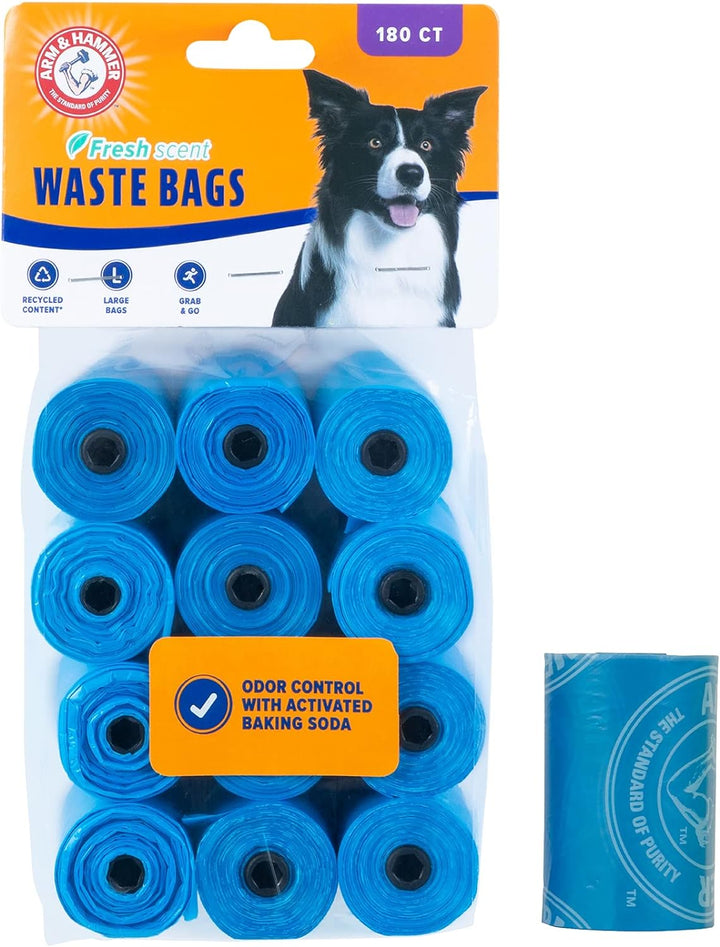 Easy-Tear Disposable Dog and Cat Waste Bags with Activated Baking Soda, 180 Dog Poop Bags, 9 X 14 Inches