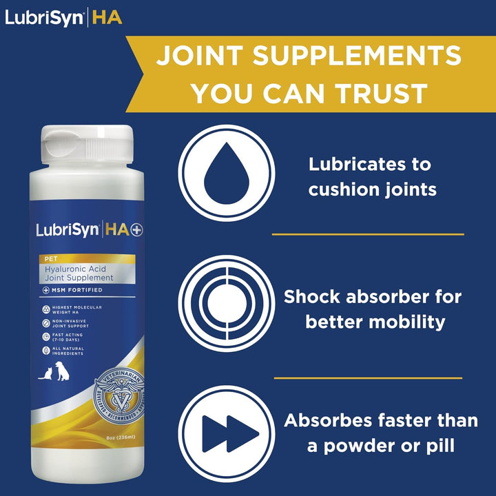 Hyaluronic Acid + MSM Joints Supplement, 8Oz: Natural Pure HA Liquid Dog and Cat Joint & Cartilage Support, Relief and Lubrication for Pets Including Dogs, Cats and Horses, Vegan Formula