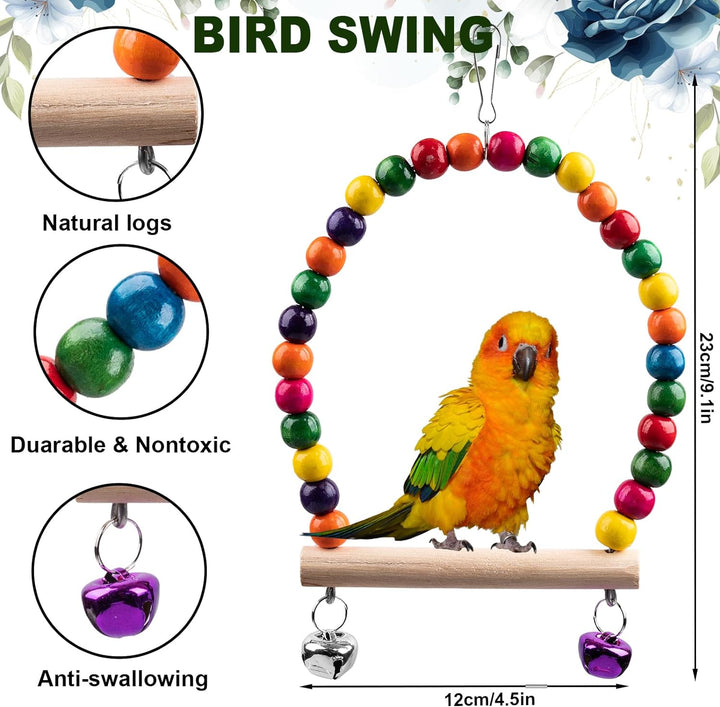 Bird Toys for Parakeets 7Pcs, Wood Parrots Budgie Cage Accessories, Bird Perch Swings for Small Conure Cockatiel Toys, Bird Ladder Swing for Parakeets Climbing 18''