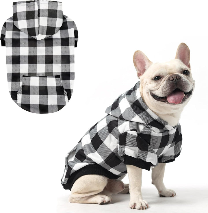 Plaid Dog Hoodie Pet Clothes Sweater with Hat and Pocket for Small Medium Large Size Dogs, Soft Winter Warm Dog Cold Weather Coat, Fleece Fall Dog Hooded Sweatshirt for Puppy Cats, Red XL