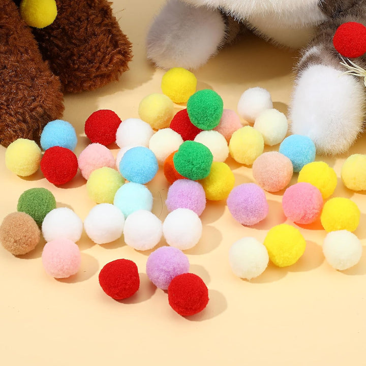 100 Pcs Cat Toy Balls, 1 Inch Soft Pom Pom Ball Plush Interactive Balls for Cat Fuzzy Kitten Interactive Playing Quiet Toy for Cats Pet