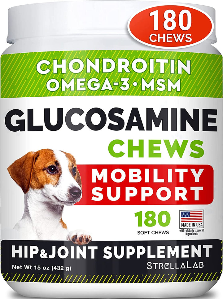 Glucosamine Treats for Dogs - Joint Supplement W/Omega-3 Fish Oil - Chondroitin, MSM - Advanced Mobility Chews - Joint Pain Relief - Hip & Joint Care - Chicken Flavor - 120 Ct - Made in USA
