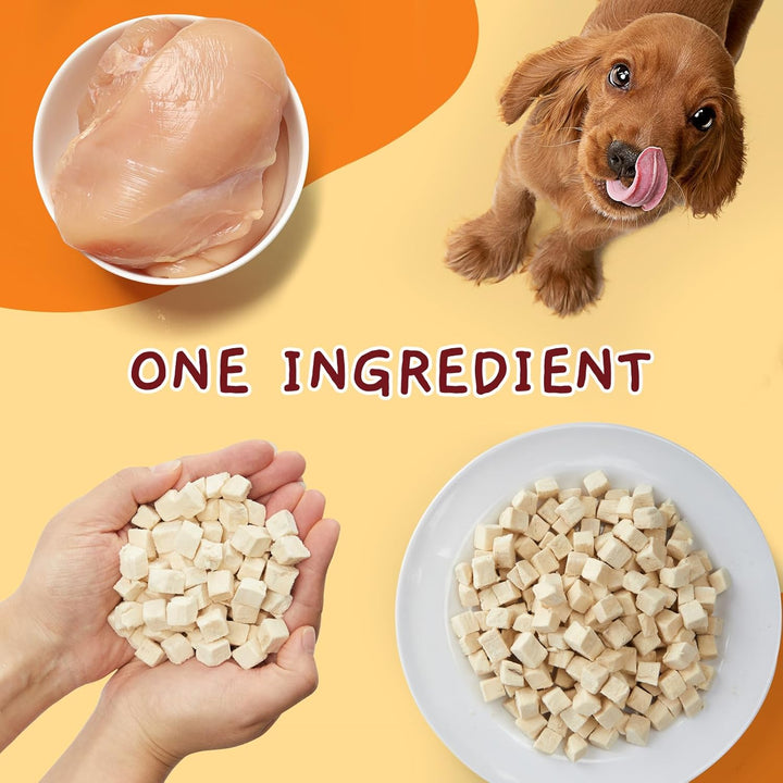 Freeze Dried Chicken Cat & Dog Treats, Single Ingredient Chicken Bites for Cats & Dogs, High Protein Pet Training Treats, Edible Organic Food Topper, 10.58 Oz