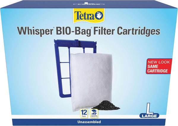 Whisper Bio-Bag Filter Aquarium Cartridges, Large Filter for Freshwater and Marine Fish, Removes Odors and Discoloration, Easy to Assemble, 12 Large Blue Filters