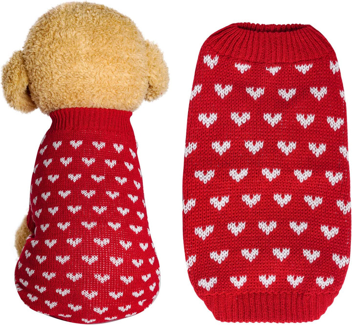 Dog Knitted Sweater Heart Puppy Sweater Warm Soft Pet Holiday Clothes for Small Cats and Dogs (Pink, S)