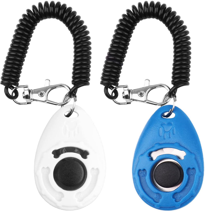 Dog Training Clicker with Wrist Strap Durable Lightweight Easy to Use, Pet Training Clicker for Cats Puppy Birds Horses. Perfect for Behavioral Training 2-Pack (Black and Water Lake Blue)