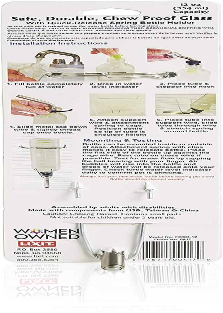 Chew Proof Flat Sided Water Bottles for Rabbits, Ferrets, Rats, Birds, Hamsters, Guinea Pigs, Chinchillas Gerbils and Other Small Animals (12Oz)