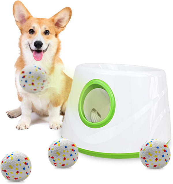 Compact Automatic Ball Launcher for Dogs with Random Mode, 3 Settings to 45FT, Rechargeable Small Dog Ball Thrower with 4 ETPU Tennis Balls for Small Medium Breeds