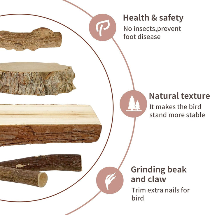 Bird Perches, 6Pcs Natural Wood Birds Stand Branch, Bird Perch Chewing Stick Cage Accessories Parrot Climbing Standing Branches Paw Grinding Fork Sets for Parakeet Lovebirds Cockatiels