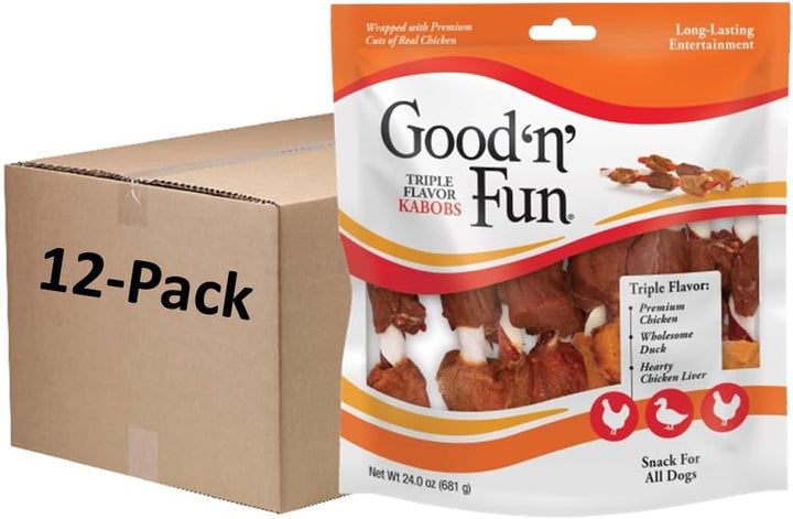 Good ‘N’ Fun Triple Flavor Kabobs Chews for All Dogs, 48 Ounces, Treat Your Dog to Chews Made from Beef Hide, Real Chicken, Pork Hide, Duck and Chicken Liver