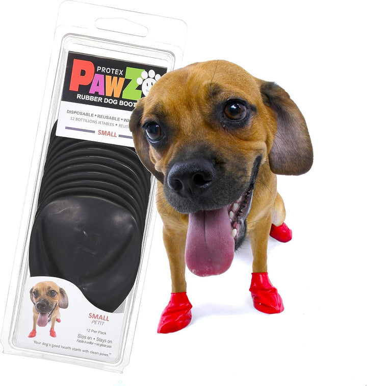 Pawz Rubber Dog Boots for Paws up to 2", 12 Pack - All-Weather Booties for Hot Pavement, Snow, Mud, and Rain - Waterproof, anti Slip Dog Socks - X-Small, Black